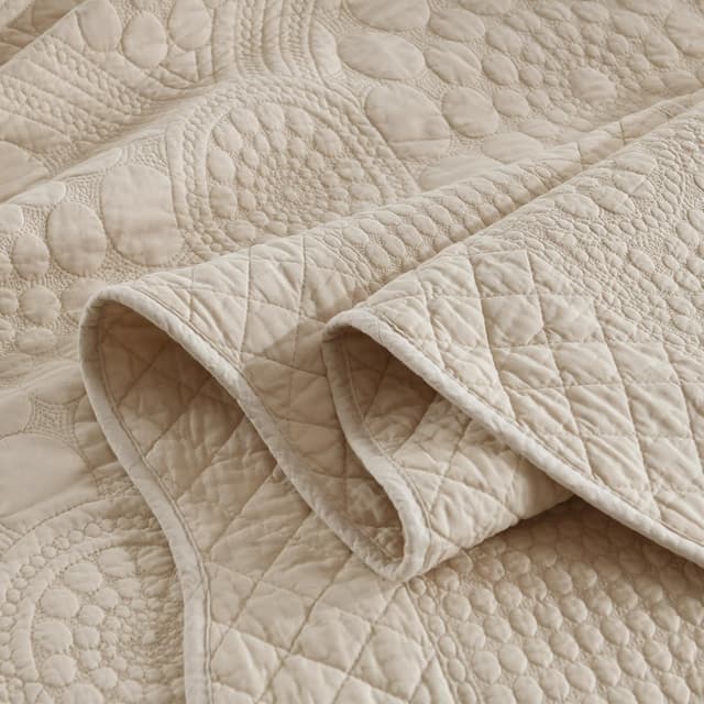 Detalle de MarCielo 3-Piece 100% Cotton Oversized Bedspread Quilt Coverlet Set (Khaki Beige, Oversized King)