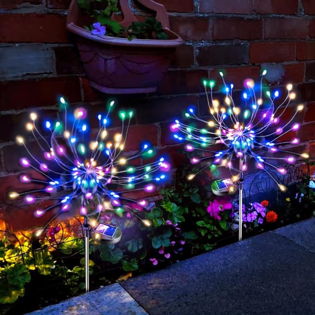 Detalle de Anordsem Solar Lights Outdoor Garden – Waterproof LED Firework Starburst Lamp for Patio, Path & Fence