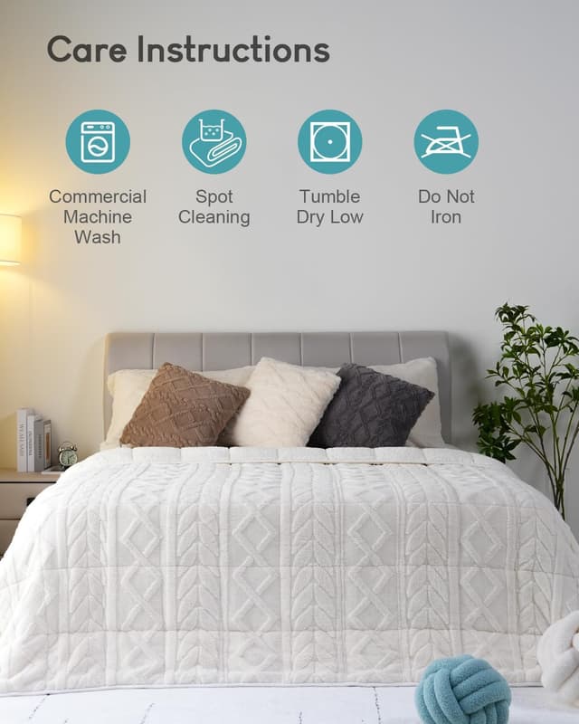 Detalle 2 de Cottonblue Jacquard Weighted Blanket (15 lbs) for Adults, Queen Size Sherpa Comfort, Cream White