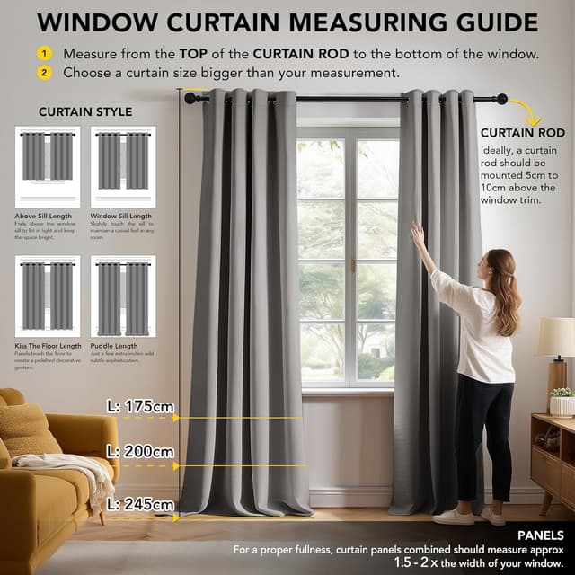 Detalle de Deconovo Blickdichte Verdunkelungsvorhänge mit Ösen (175 x 140 cm), Hellgrau – 2er-Set