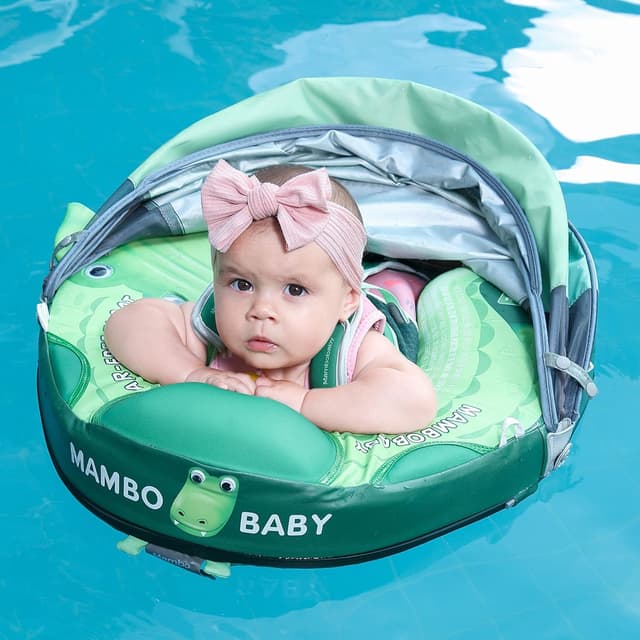 Detalle de Mambobaby Float Add Tail Baby Swim Float with Canopy (Crocodiles) — Non-Inflatable Infant Trainer