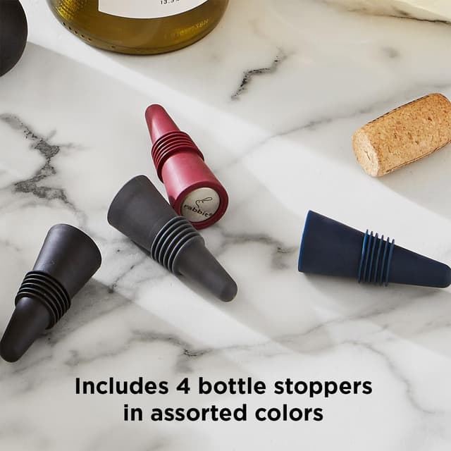 Detalle de Rabbit W6121 Bottle Stoppers Set of 4 (Multicolor) — Airtight Silicone & Stainless Steel Caps