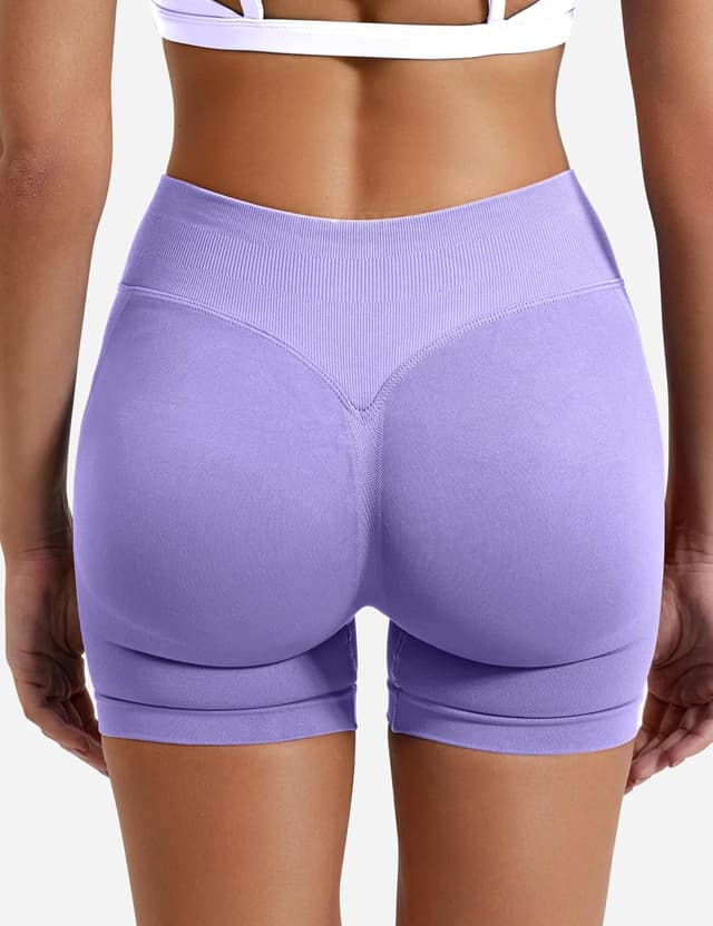 Detalle de YEOREO SoftHue Damen Sport Shorts mit Invisible Scrunch (4,5") – nahtlose kurze Leggings für Training & Alltag