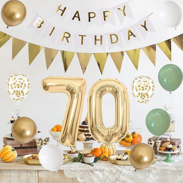 Detalle 2 de Luftballon zum 70. Geburtstag – XXL Folienballon Zahl 70 in Salbeigrün (81 cm) mit Deko-Set