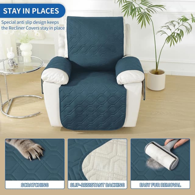 Thumbnail 4 de YSTELLAA Copripoltrona 1 posto impermeabile per relax reclinabile con braccioli, verde scuro