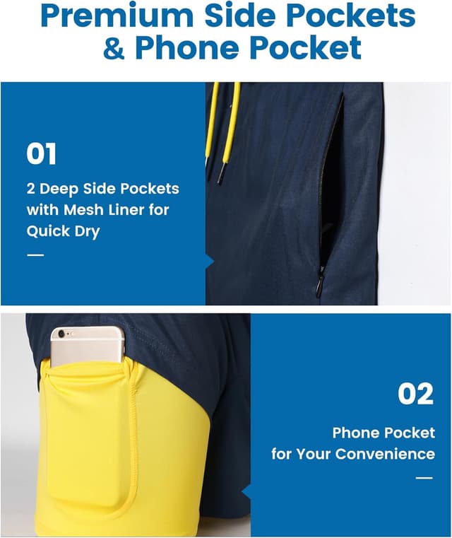 Detalle de MaaMgic 5" Men’s Swim Shorts with Compression Liner (2-in-1) and Zipper Pockets