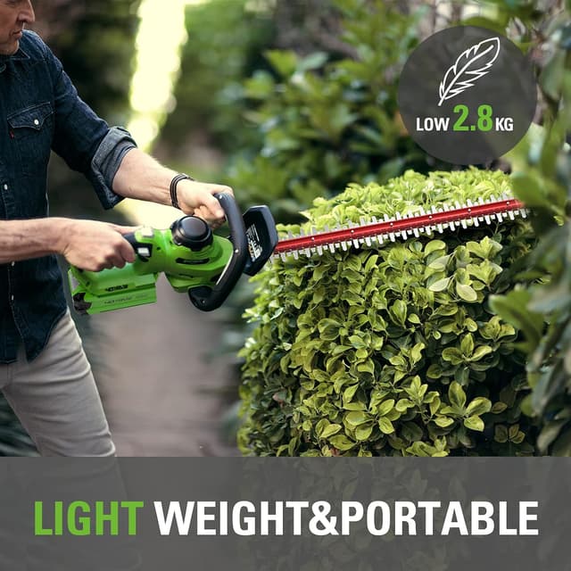 Detalle de Greenworks G40HT61K2 cordless hedge trimmer (61cm) with dual action blades