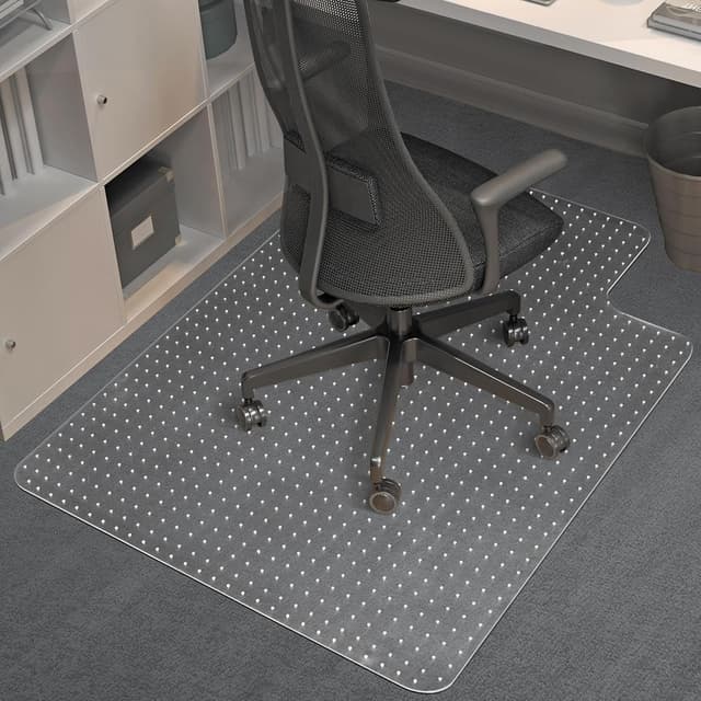 Detalle de BesWin Office Chair Mat for Carpets (75x120cm) – Clear PVC desk chair floor protector for low pile carpets
