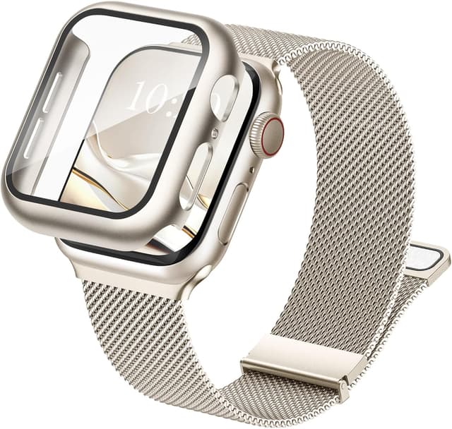 Detalle de Raradev 3-in-1 40mm Apple Watch Metal Strap in Starlight (with cover & 9H tempered glass)