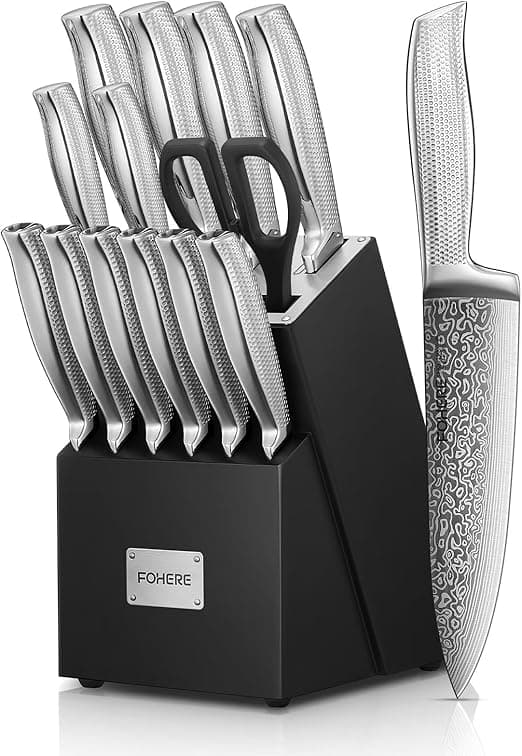 Detalle de FOHERE Juego de Cuchillos Cocina 14 pzas🗡️ Autoafilado y Mango Ergonómico