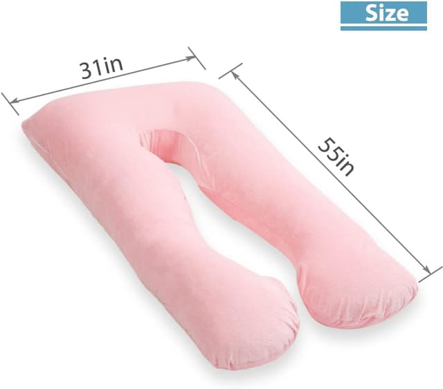 Detalle 2 de AS AWESLING Schwangerschaftskissen U-Form (Ganzkörper) mit abnehmbarem Veloursbezug – Rosa