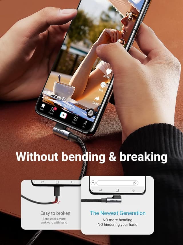 Detalle de UGREEN USB A to USB-C 90 Degree Right Angle 3A Fast Charging Cable (3m)