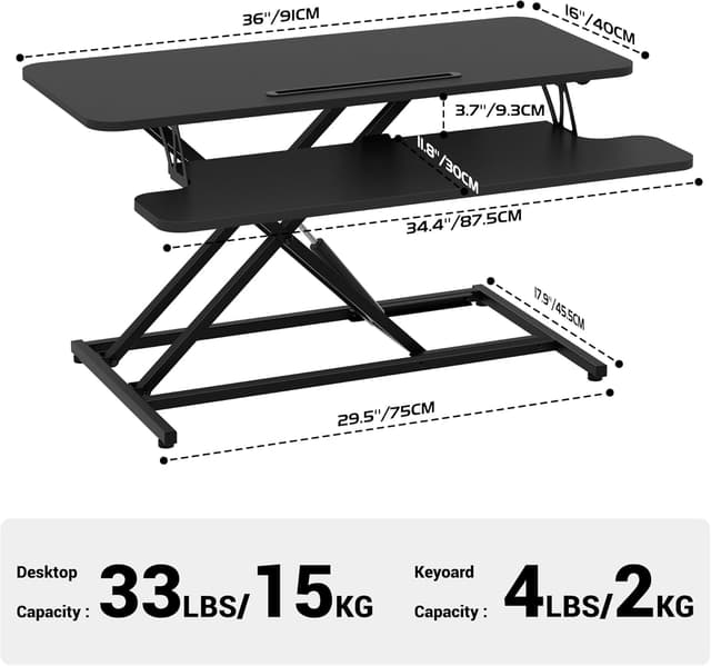 Detalle de ERGOMAKER Standing Desk Converter (36"/91cm wide) sit-stand desk riser for dual monitors