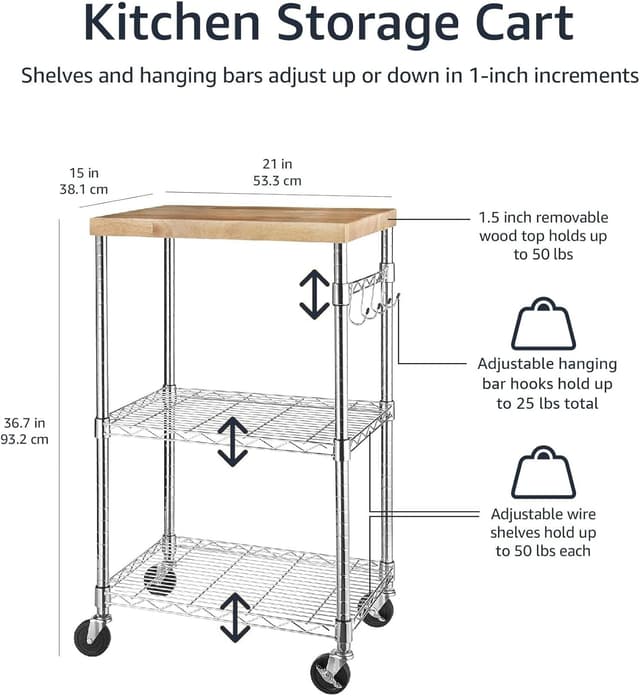 Detalle 2 de Amazon Basics 3-Tier Storage Cart 175 lb