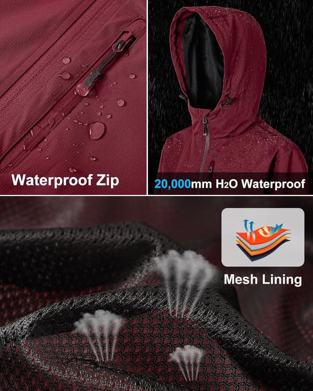 Detalle 2 de Tyhengta Women’s Waterproof Rain Jacket (Packable, Hooded) with Zip Pockets