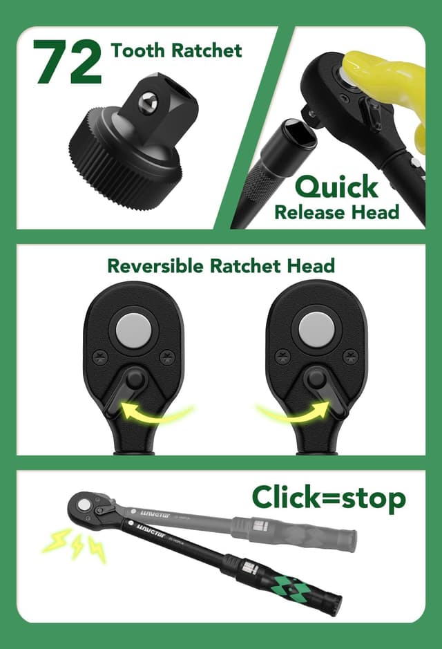 Detalle de LLAVETOR Drehmomentschlüssel 1/2" Set (30–210 Nm) – 8-teilig, ± 3% Genauigkeit