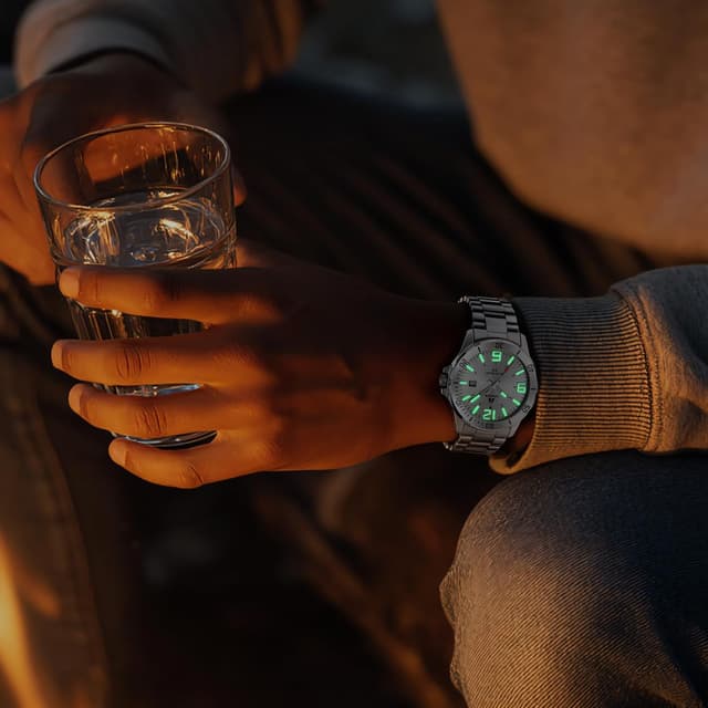 Detalle 2 de LN LENQIN Herrenarmbanduhr aus Edelstahl mit Quarz, Analog-Anzeige, Datum und 3-ATM-Schutz