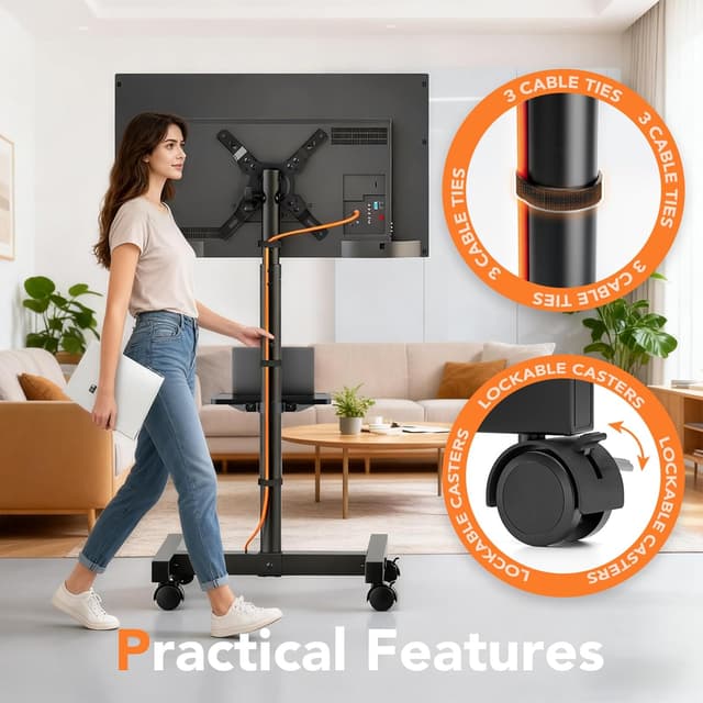 Thumbnail 6 de Hemudu mobile TV stand on wheels for 13–50 inch TVs (max 20 kg, max VESA 200x200 mm)