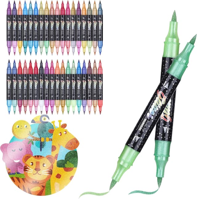 Detalle de KEMYR Glitter Brush Marker Pens (72 dual-tip metallic sparkle colours)