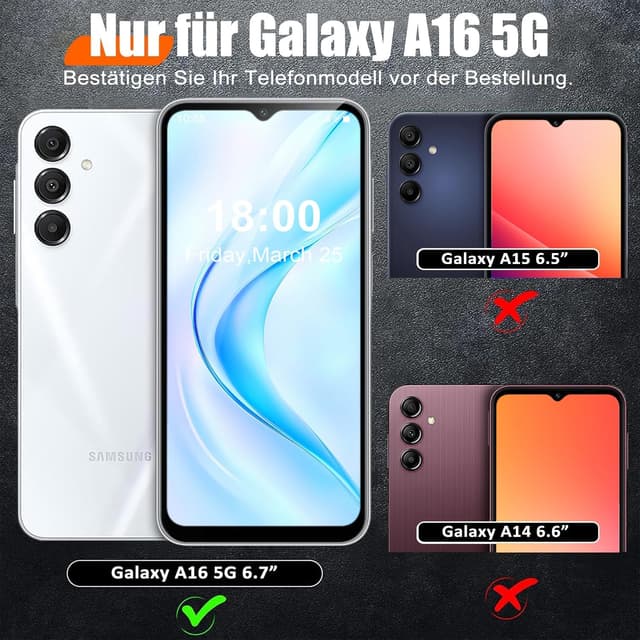 Thumbnail 6 de Giyer Panzerhülle für Samsung Galaxy A16 5G inkl. Schutzfolie, Kameraschutz und 360° Metall-Ring-Ständer (Schwarz)