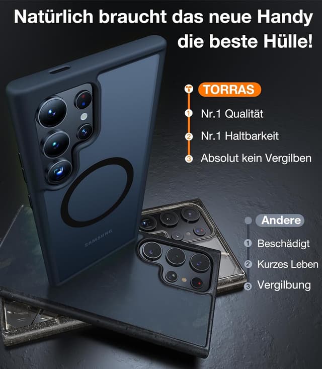 Detalle de TORRAS Hülle für Samsung Galaxy S24 Ultra mit MagSafe: matt, samtweiche Haptik, Anti-Fingerabdruck & 18N Magnetkraft