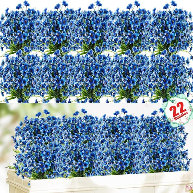 Detalle de 22-Pack UV-Resistant Outdoor Artificial Flowers (Blue) with PE Plastic Stems