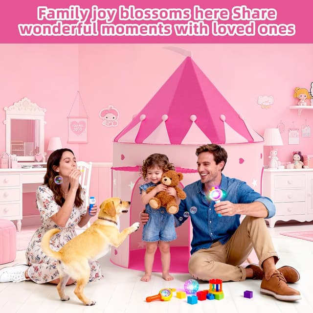 Detalle 2 de KORIMEFA Kids Play Tent (Princess Wendy House) for ages 1–8, pink pop-up indoor/outdoor playhouse, 105x105x135cm