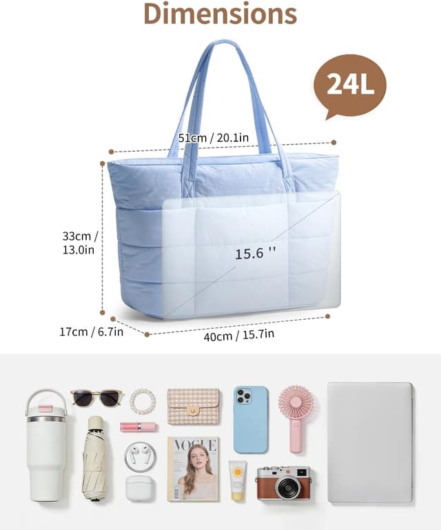 Detalle de Narwey Quilted Puffer Tote Bag with Cup Holder and 15.6" Laptop Sleeve