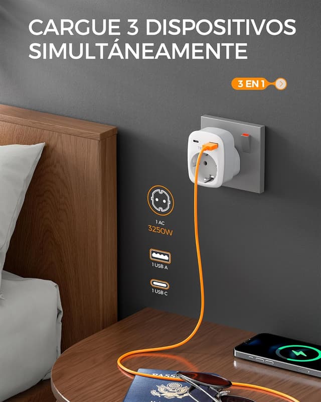 Thumbnail 3 de TESSAN Adaptador Enchufe UK 3 en 1