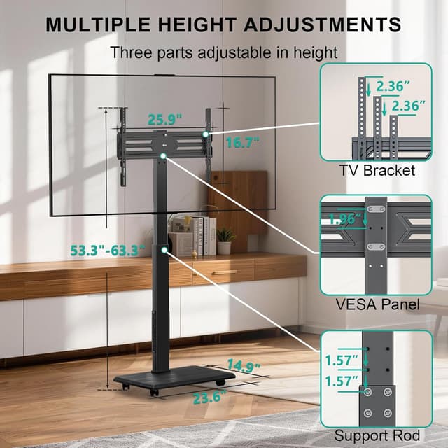 Detalle 2 de WALI TVDVD-7PR Rolling TV Stand 110 lbs