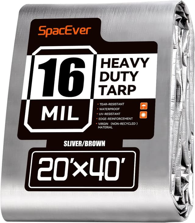 Detalle de SpacEver 20x40 FT Waterproof Tarp (16 Mil) with Grommets, UV & Rip-Resistant Reversible Cover