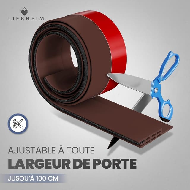 Detalle de Bas de porte isolant LIEBHEIM (boudin + joint) marron – 1 pièce, pour limiter froid, courants d’air et nuisibles