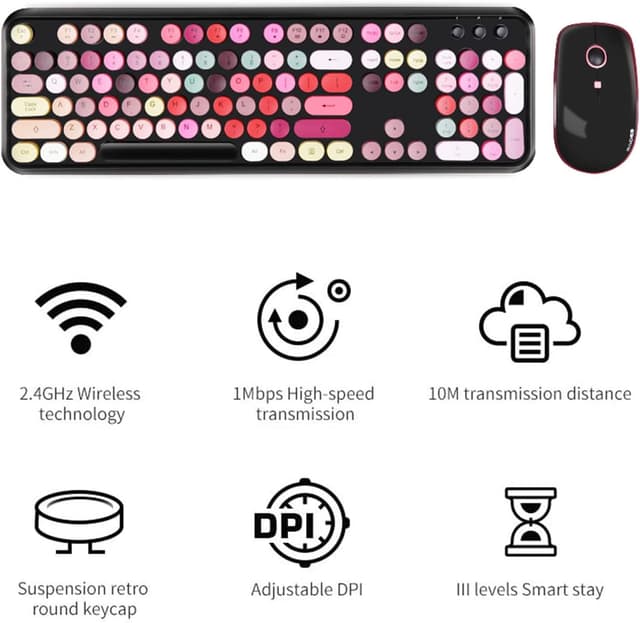 Detalle de FOPETT Wireless Keyboard and Mouse Set (2.4 GHz) with Nano Receiver for PC, Laptop, and Smart TV