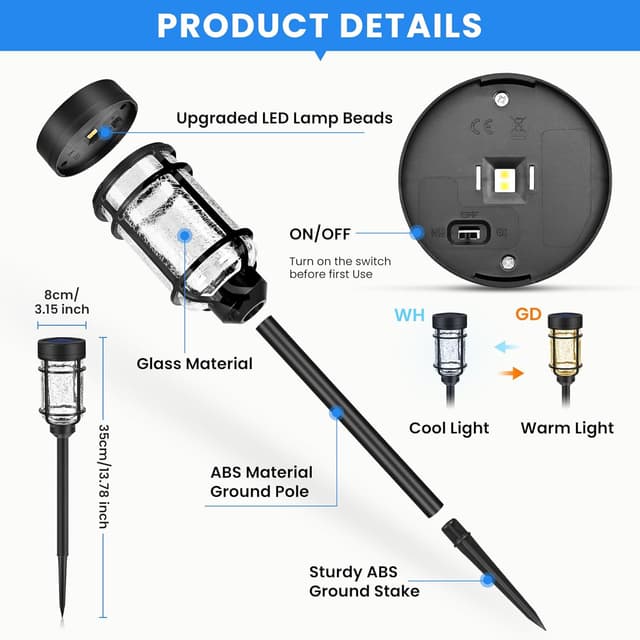 Thumbnail 6 de GIGALUMI Solar Lights Outdoor Garden (8-pack) with Cold & Warm Light Switching