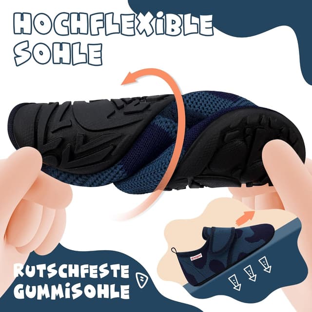 Detalle de Kyopp Kinder-Hausschuhe Barfußschuhe mit Klettverschluss – atmungsaktive, rutschfeste Slipper für Kindergarten