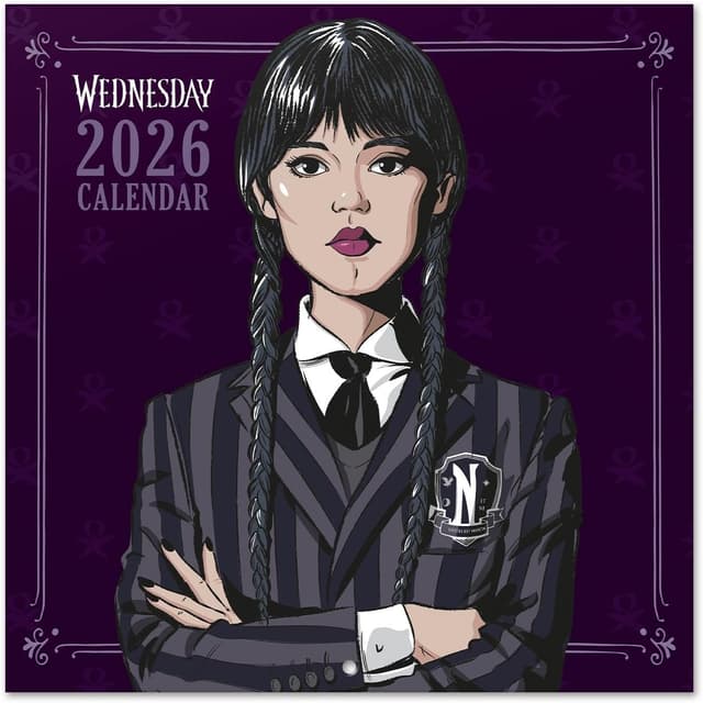 Detalle de Grupo Erik Calendario pared Miércoles Addams 30x30 cm