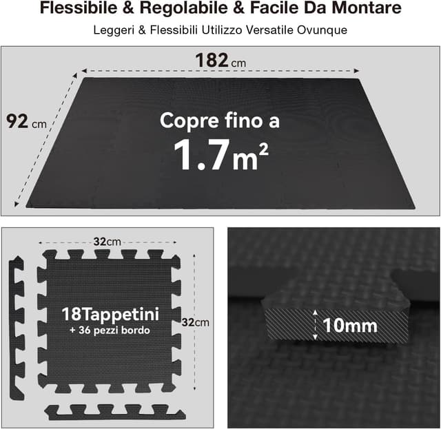 Detalle de AIRHOP set da 18 tappetini palestra in EVA 30x30 cm a incastro per home gym, yoga e fitness
