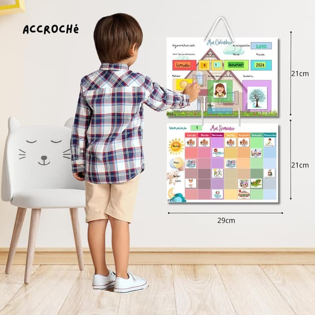 Detalle de iPEAU Pictogrammes école maternelle Montessori : semainier magnétique 3-8 ans (114 aimants) pour routines