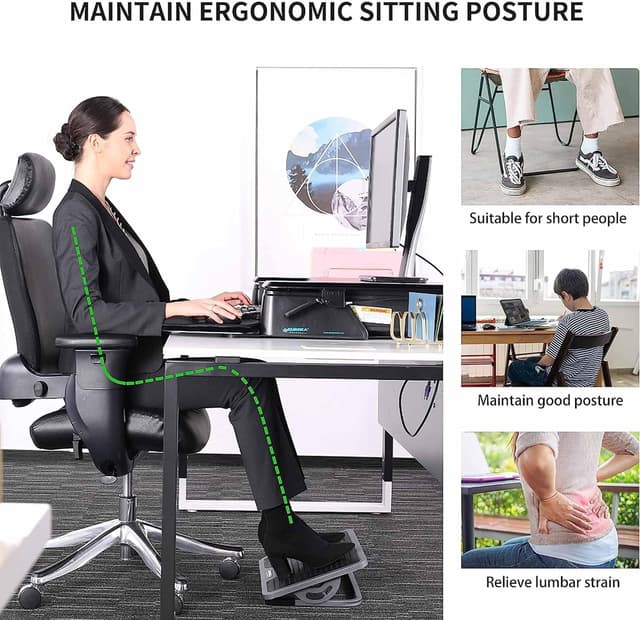 Detalle 2 de EUREKA ERGONOMIC adjustable under-desk foot rest with massage surface (black & grey)
