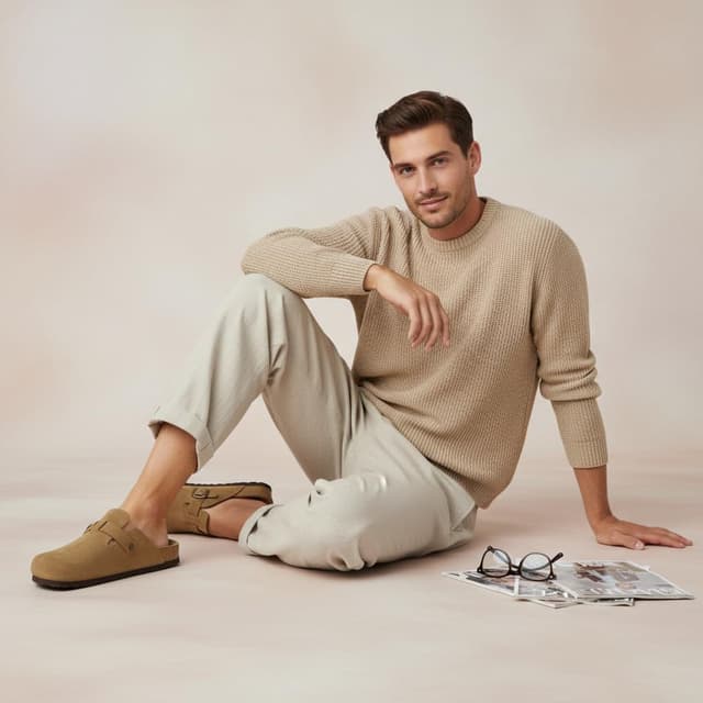 Detalle de CUSHIONAIRE Haze Genuine Suede Leather Mens Clogs (Comfortable Slip-On with Adjustable Buckle)