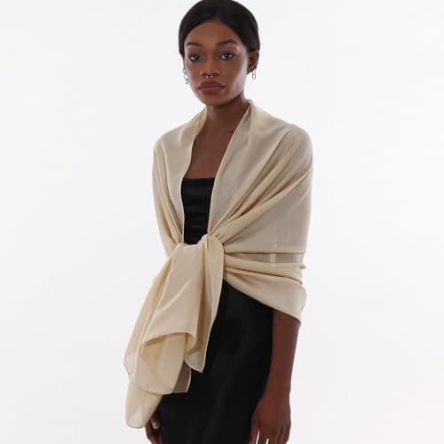 Detalle 2 de PIOYMEYA chal para mujer de fiesta en poliéster ligero (180 x 90 cm) estilo pashmina para boda