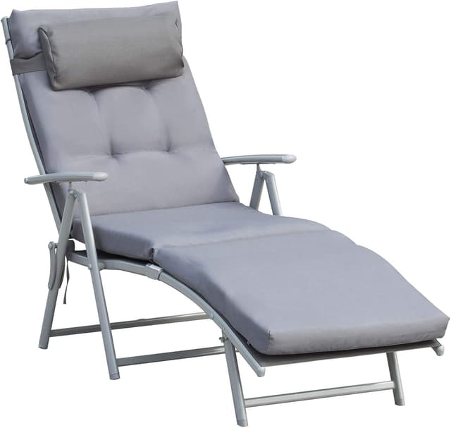Detalle de Outsunny Bain de Soleil Pliable 7 Positions Gris