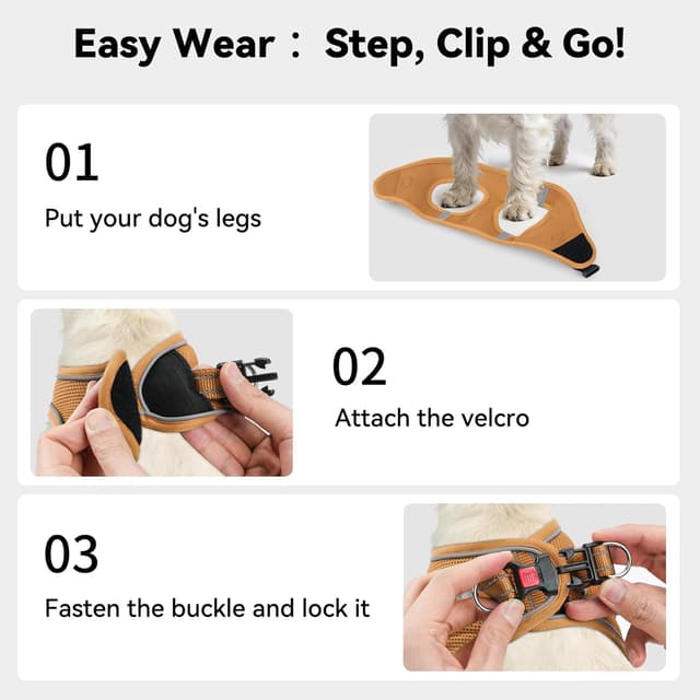 Detalle de Joytale Step in Dog Harness (Soft Mesh Reflective Vest) for Extra Small and Small Dogs, S, Brown