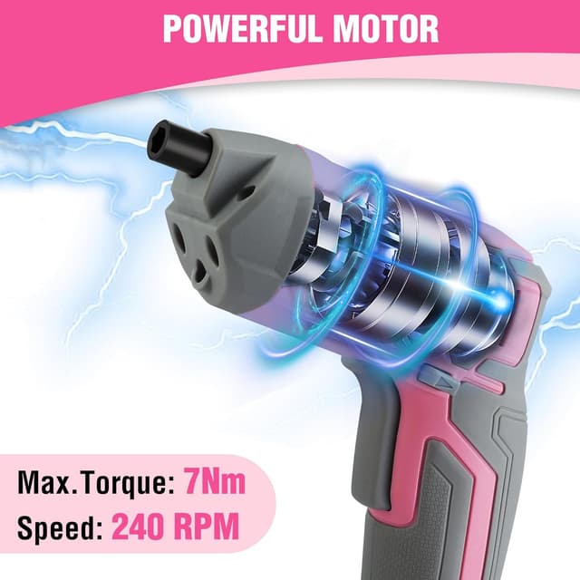 Thumbnail 6 de WORKPRO Avvitatore elettrico da 3,6 V con 7 Nm, LED e ricarica USB (rosa)