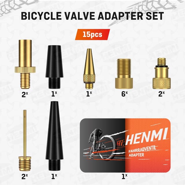 Thumbnail 6 de HENMI Fahrradventil Adapter Set für Autoventil, französisches Ventil & Dunlop – mit Sortierbox