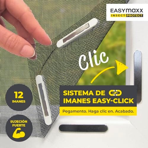 Detalle de EASYmaxx mosquitera para ventanas con Magic Click (negro) a medida, con 12 imanes