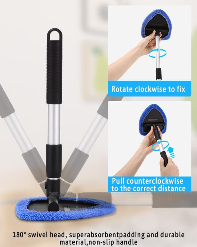 Detalle de Huifoo Auto-Scheibenreiniger-Set mit ausziehbarem Griff, 180°-Drehkopf, 6 Mikrofaserpads und Sprühflasche (blau)