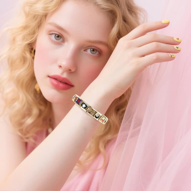 Detalle de Ouxayapl Italian Charm Armband Gold-Set mit 18 Grundgliedern, 8 Charms und Öffnungswerkzeug (DIY)