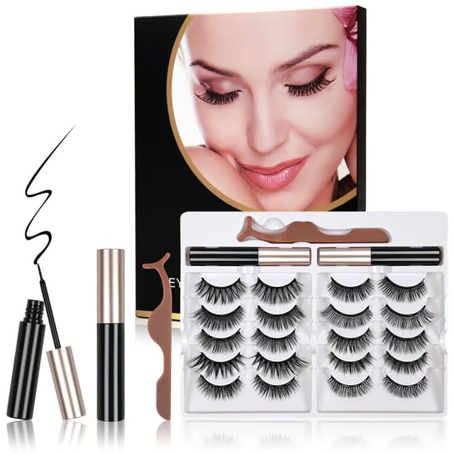 Detalle de LOPHE Magnetische Wimpern mit Eyeliner & Wimpernclip – 10 Paare 3D Lashes Set