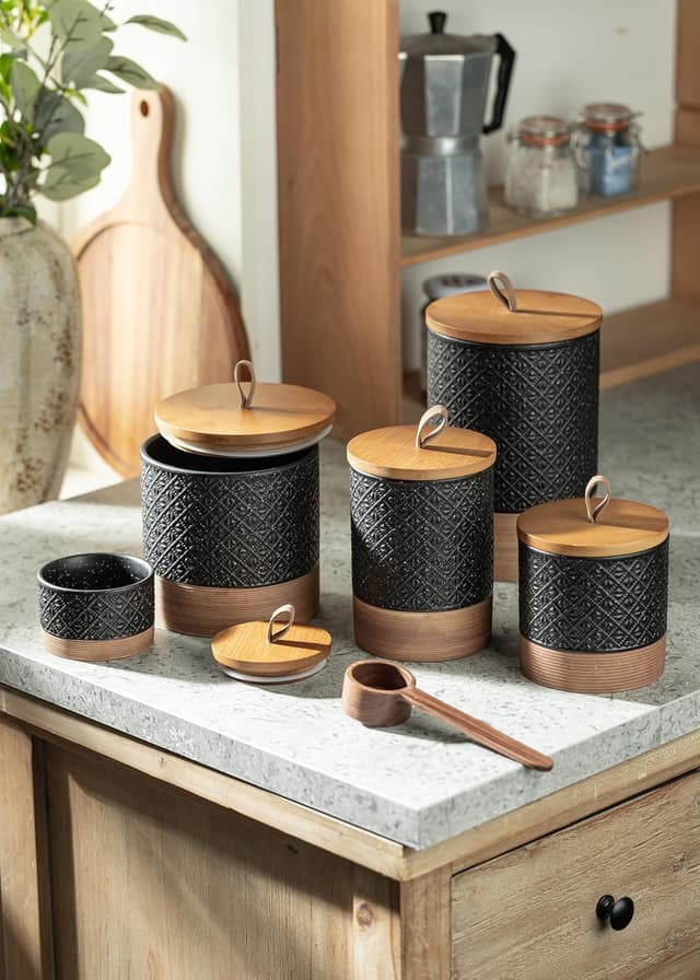 Thumbnail 6 de Miamolo Ceramic Jar with Lid (28 fl. oz) Airtight Coffee Canister, Black